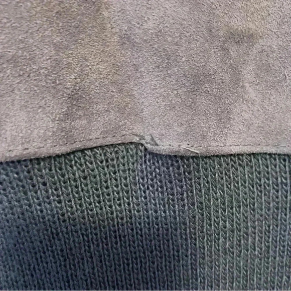 VTG Tan Suede Leather and Knit Gray Jacket Large 70s Bomber Split Skin-READ - Picture 6 of 9